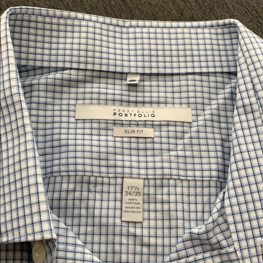 Perry Ellis Plaid Dress Shirt 17.5 34/35 NWOT